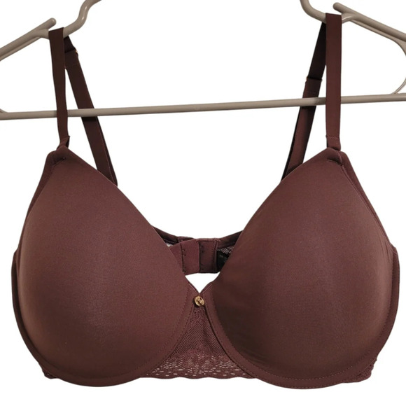 NATORI 34DD Chocolate brown underwire contour bra lace panels Adjustable straps - Picture 1 of 10